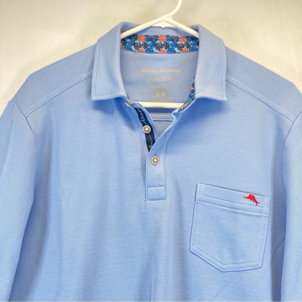 Tommy Bahama Men Polo Shirt M IslandZone Supima Light Blue Cotton Blend Casual - Picture 7 of 16